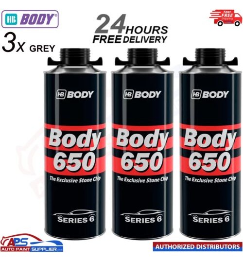 3x HB BODY 650 STON CHIP BLACK 1KG SCREW TOP CAN SERIES 6 - FAST DELIVERY
